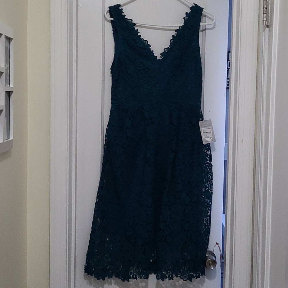 Teal Astr lace v-neck dress nwt med